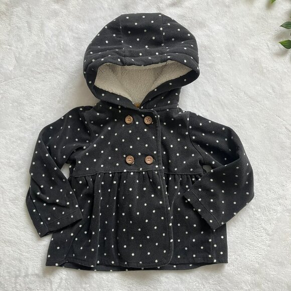 Carter’s 18M Black Polka Dot Hooded Fleece Peacoat EUC Toddler Girl - Picture 16 of 16